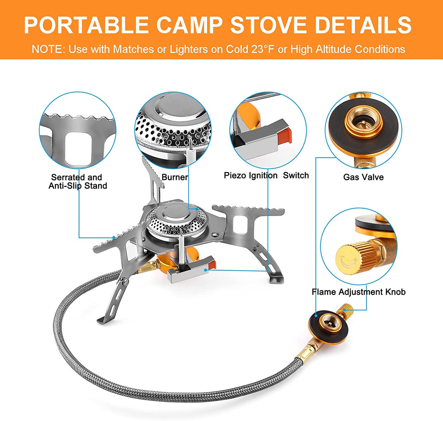 Portable Gas Burner Stove - stand alone with Flexi hose